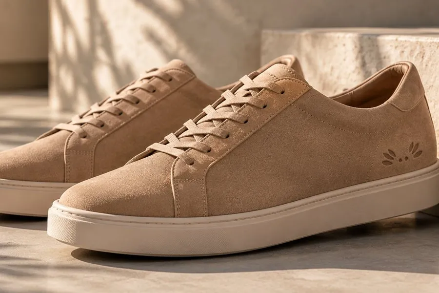 Trainers made from the material, with a small Axoloro stamp